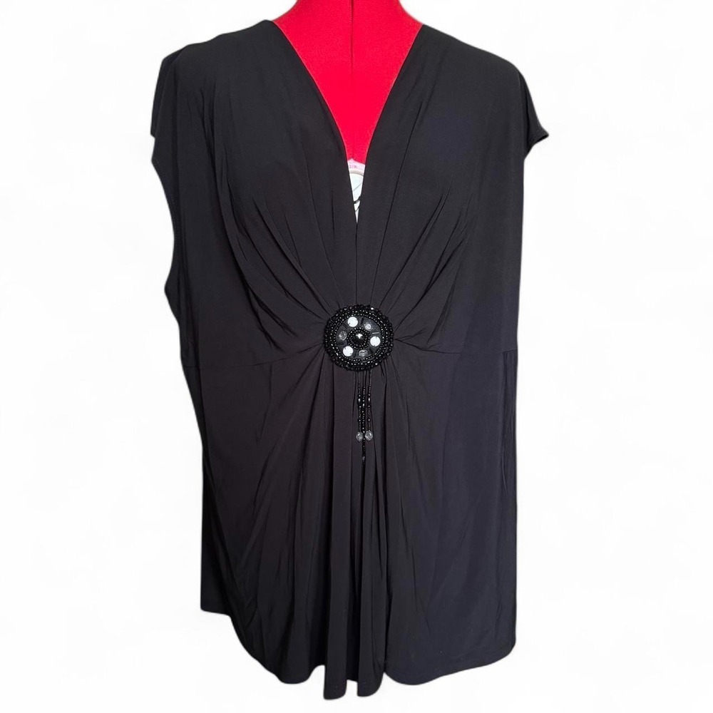 Dressbarn Black Sleeveless Beaded Medallion Blouse Plus Size 18/20 Y2K Boho
